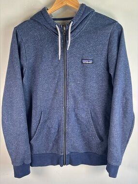 Patagonia Men's Hoodie Sweater Size M P-6 Label French Terry Full-Zip Blue